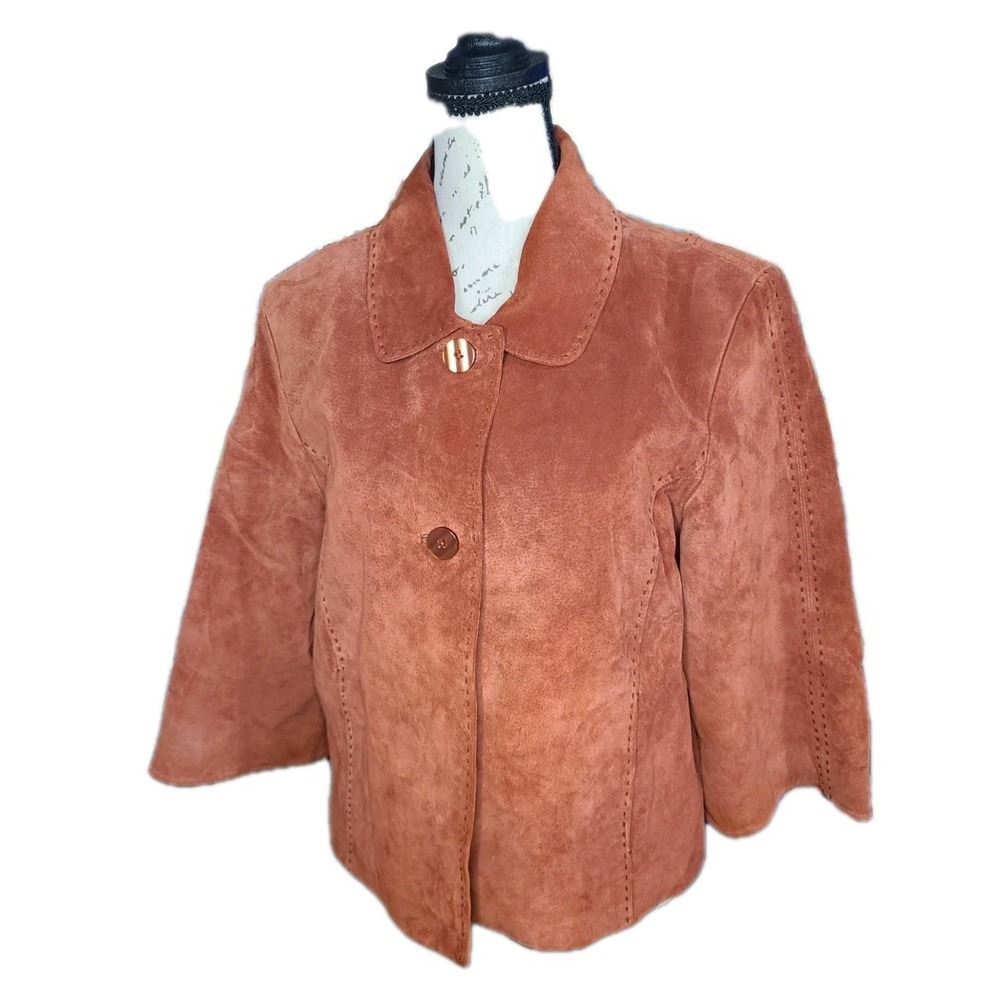 Coldwater Creek Suede Leather Jacket Womens Medium Brown‎ Button Front Lined